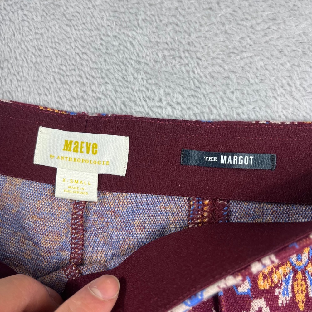 Maeve Anthropologie Margot Damask Tapestry Print Flare Pants Burgundy XS - Picture 3 of 11